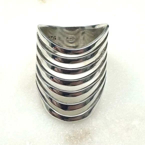 Boho Magic Curved Multi Layer Sterling Silver Full Finger Statement Ring - Picture 1 of 16